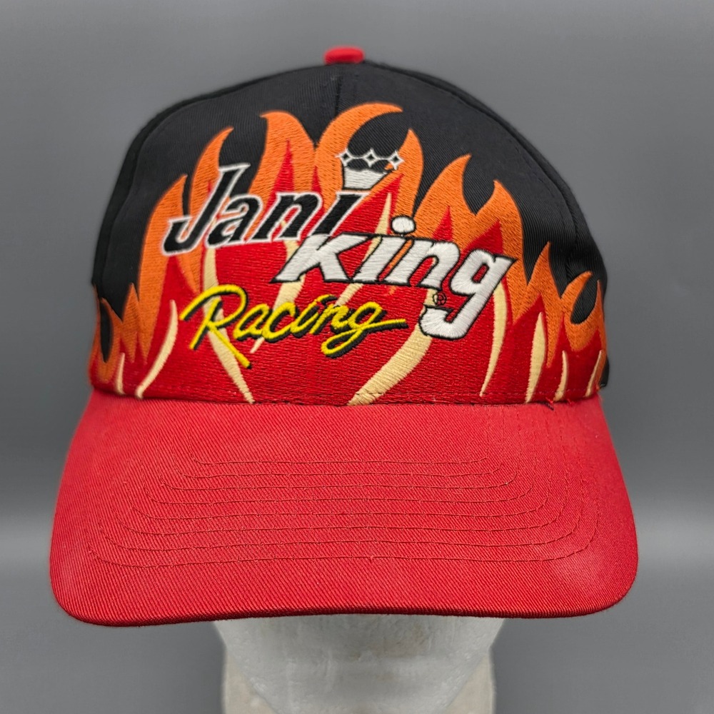 Jani-King Hat Mens Black Red Racing Flame Graphic Vintage Snapback Cap